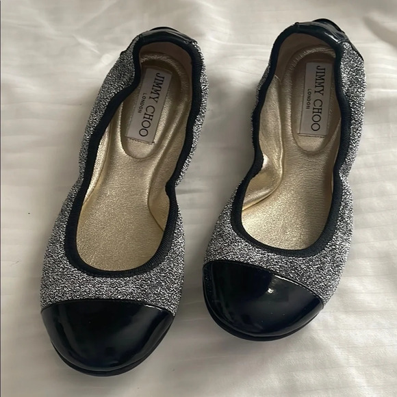 Jimmy Choo Metallic‎ Black Winnie Cap Toe Scrunch Ballet Flats 35.5 US 5.5 - Picture 1 of 10